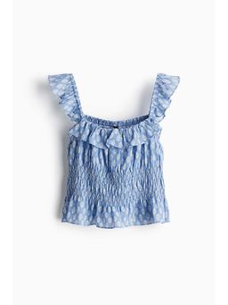 H&M - Women Blue Frill-Trimmed Cotton Top