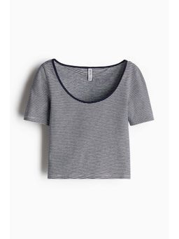 H&M - Women Blue Cropped Scoop-Neck T-Shirt