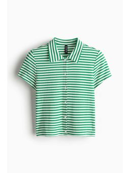 H&M - Women Black Ribbed Short-Sleeved Shirt