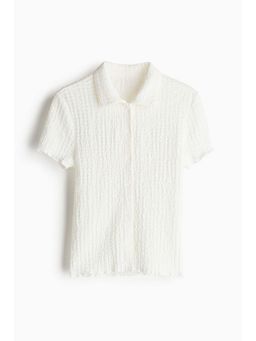 H&M - Women White Crinkled Short-Sleeved Shirt