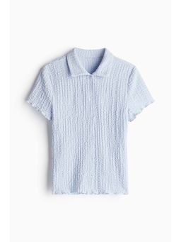 H&M - Women Blue Crinkled Short-Sleeved Shirt