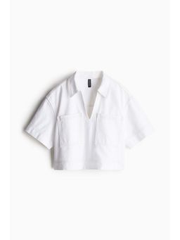 H&M - Women White Cropped Denim Shirt