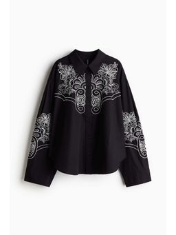 H&M - Women Black Oversized Embroide Shirt