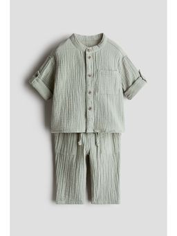 H&M - Boys Green 2-Piece Cotton Muslin Co-Ord Set