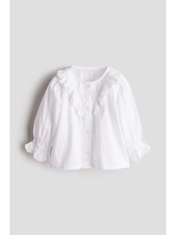 H&M - Girls White Flounce-Detail Cotton Blouse