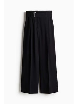 H&M - Women Black Wide Belted Trousers