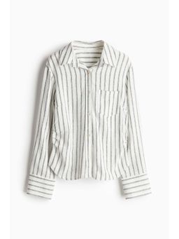 H&M - Women White Gathe Linen-Blend Shirt