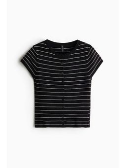 H&M - Women Black Short-Sleeved Fine-Knit Cardigan
