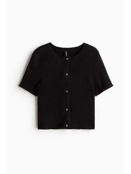 H&M - Women Black Short-Sleeved Fine-Knit Cardigan