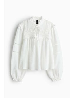 H&M - Women White Oversized Frill-Trimmed Blouse