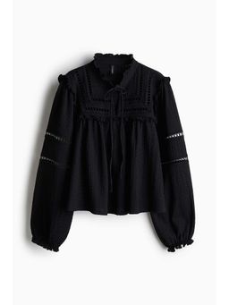 H&M - Women Black Oversized Frill-Trimmed Blouse