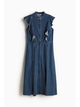H&M - Women Blue Flounce-Trimmed Denim Dress