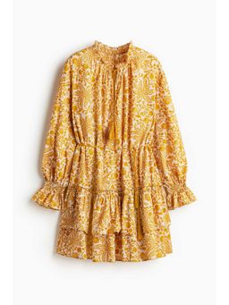 H&M - Women Yellow Flounced Tie-Belt Dress