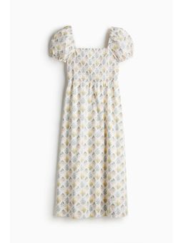 H&M - Women White Puff-Sleeved Cotton Dress