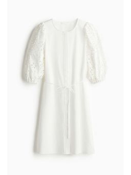 H&M - Women White Broderie Anglaise-Sleeved Dress