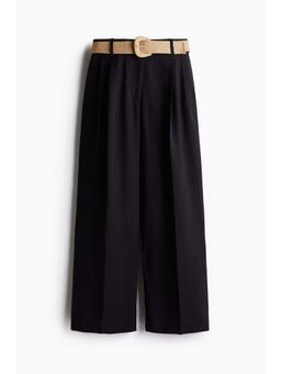 H&M - Women Black Wide Belted Trousers