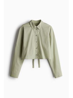H&M - Women Green Cropped Tie-Detail Shirt