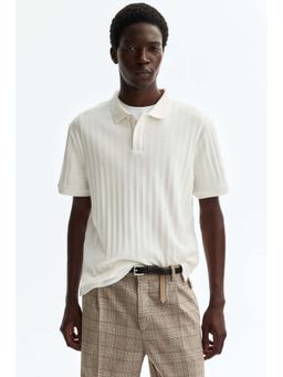 H&M - Men White Slim Fit Textured Jersey Polo Shirt