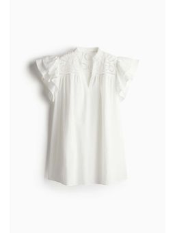 H&M - Women White Flutter-Sleeve Dress With Broderie Anglaise
