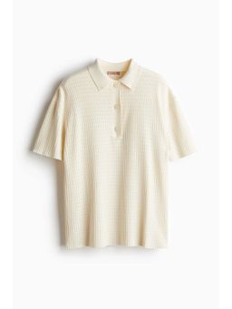 H&M - Women White Pointelle-Knit Polo Shirt