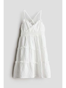 H&M - Girls White Smocked Frill-Trimmed Dress