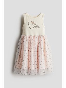 H&M - Girls Pink Printed Tulle-Skirt Dress