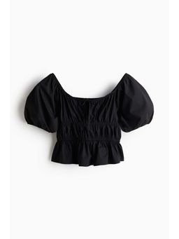H&M - Women Black Puff-Sleeved Poplin Blouse