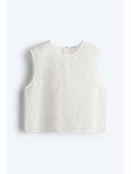 H&M - Women White Sheer Embroide Top