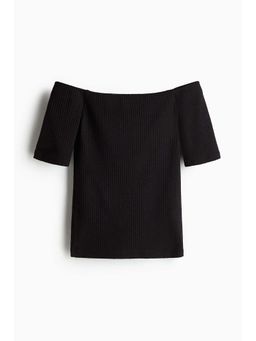 H&M - Women Black Rib-Knit Off-The-Shoulder Top