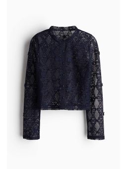 H&M - Women Blue Hole-Patterned Cardigan