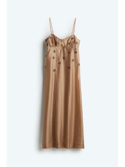 H&M - Women Beige Sheer Embellished Strappy Dress