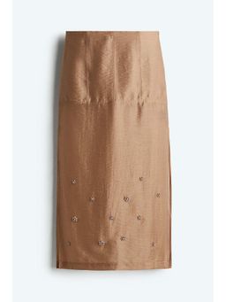 H&M - Women Beige Sheer Embellished Skirt