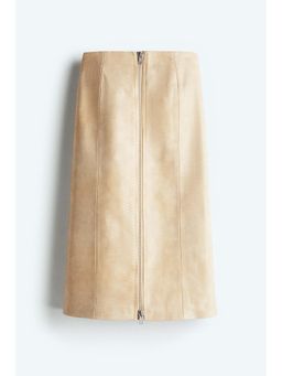 H&M - Women Beige Coated Zip-Front Skirt