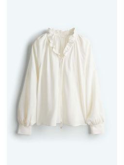 H&M - Women White Frill-Trimmed Drawstring Blouse