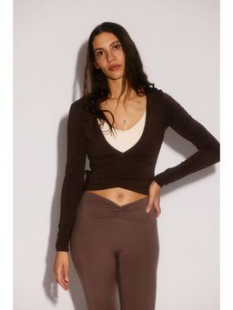 H&M - Women Brown Sports wrap top in modal