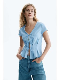 H&M - Women Blue Waisted Tie-Front Top