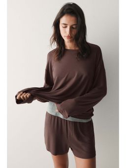 H&M - Women Brown Modal T-Shirt & Shorts