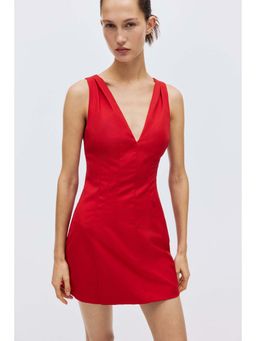 H&M - Women Red V-Neck Waisted Dress