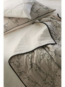 H&M - White Embroidery-Detail Linen-Blend Bed Throw