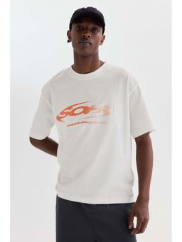 H&M - Men White Loose Fit Printed T-Shirt