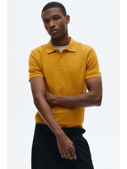 H&M - Men Yellow Slim Fit Jacquard-Knit Polo T-Shirt