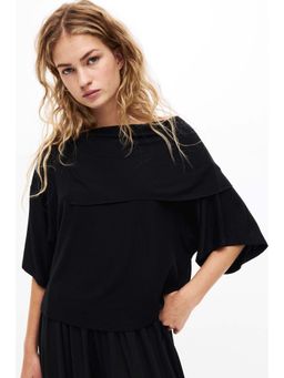 H&M - Women Black Cape-Detail Jersey Top