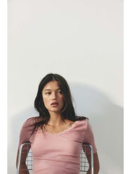 H&M - Women Pink Rib-Knit Top