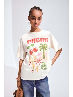H&M - Women White Oversized print-motif T-shirt