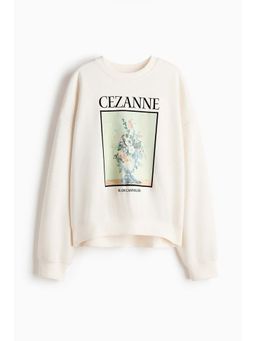 H&M - Women Beige Oversized Print-Motif Sweatshirt