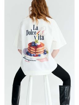 H&M - Women White Oversized print-motif T-shirt