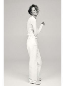 H&M - Women White Wide High Jeans