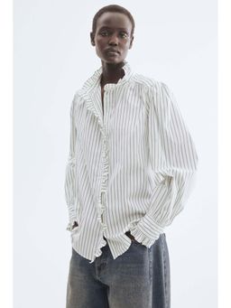 H&M - Women White Frill-Trimmed Blouse Shirt