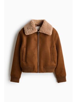 H&M - Women Brown Teddy-Collared Jacket