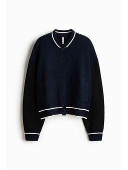 H&M - Women Navy Blue Knitted Baseball Jacket